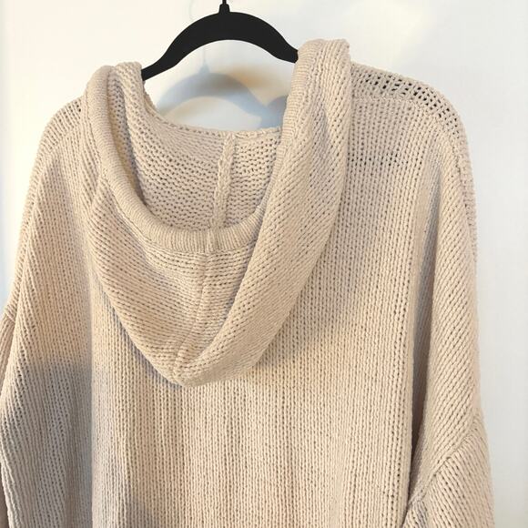 Aerie Crochet Chenille Cream Knit Hoodie Sweater Soft Cozy Oversized Boho Medium - Picture 6 of 14